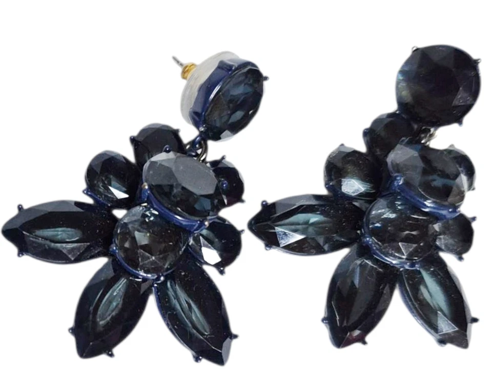 Pendientes colgantes J.Crew Cab Fan cristal llamativo azul marino enchapados en oro claro buey Foto 4 de 4