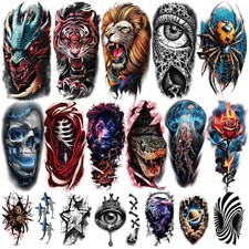 Temporary Tattoo Sheets for Kids  Adults, Waterproof Fake Tattoos Body Art Stic