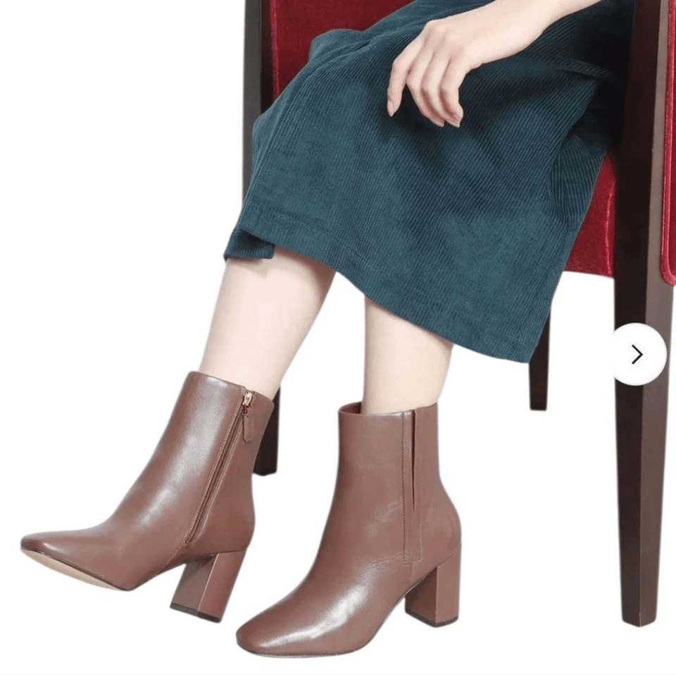 Cole Haan Grand 360 Cristy Square Boho Chunky Heel Bootie Sz 10 Chestnut Leather - Image 2 of 4