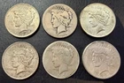 Lot of (x6) Peace US Silver Dollar $1 Coins - 1922, 1923, 1924, 1925
