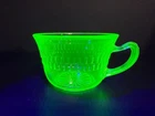 Vintage Uranium Glass Roulette Pattern Tea Cup Green Depression Anchor Hocking