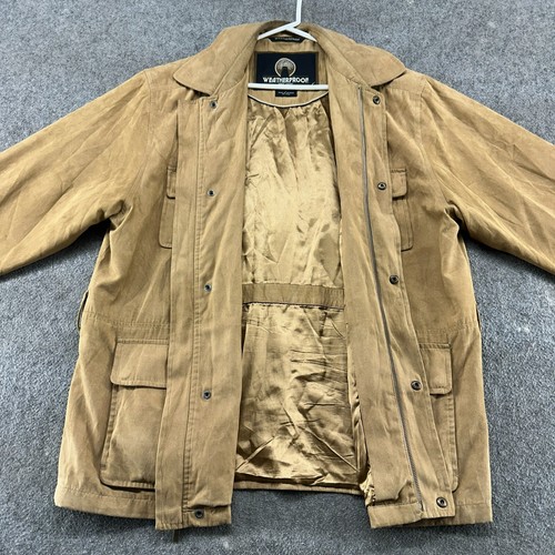 VINTAGE Weatherproof Jacket Mens L Brown Chore Barn Coat Faux Suede Full Zip Y2K - Picture 2 of 15