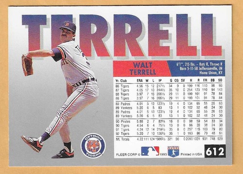 WALT TERRELL DETROIT TIGERS #612 - FLEER NM-MT 1993 - Picture 2 of 2