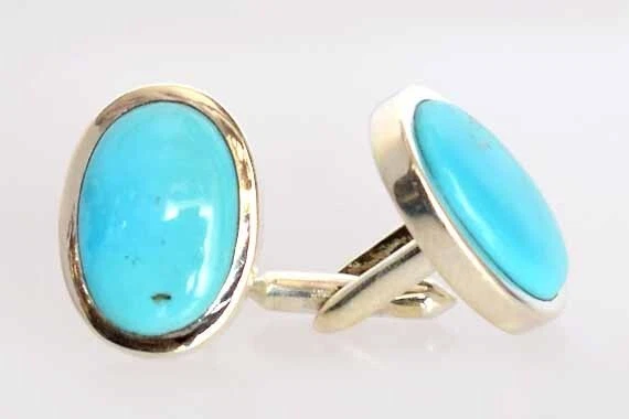 Gemelos ovalados turquesa Arizona piedras preciosas naturales plata de ley joyería para hombre Foto 3 de 4