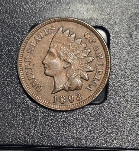 1893 Indian Cent Penny  AU Near FULL DIAMONDS  J37