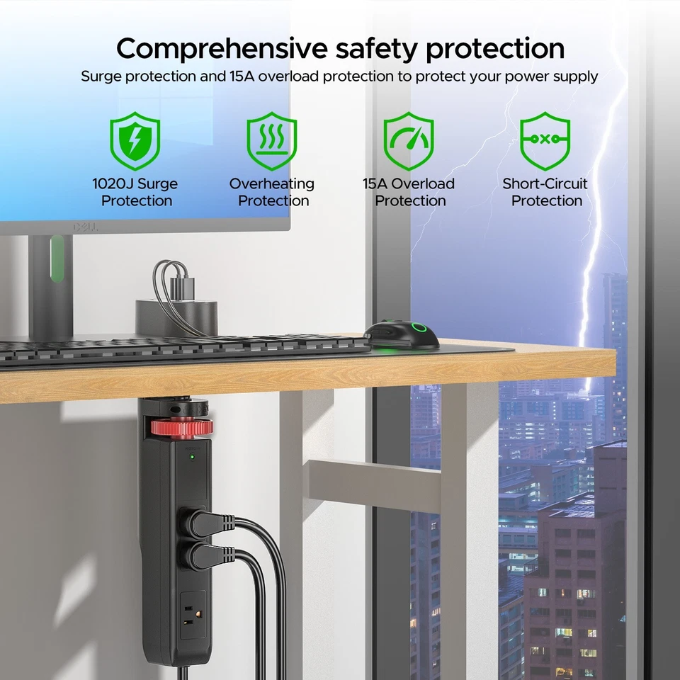 Desk Clamp Power Strip with 3个USB-C Port, 1020J Surge Protector with 20W PD Fast - Image 4 of 4