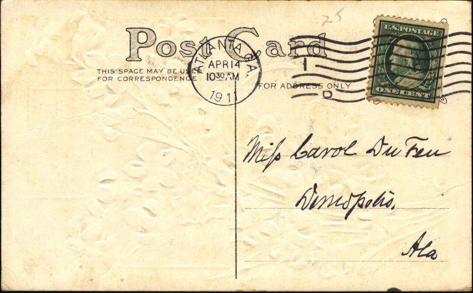 Happy Easter postcard Christian cross lilies Atlanta GA 1911 to