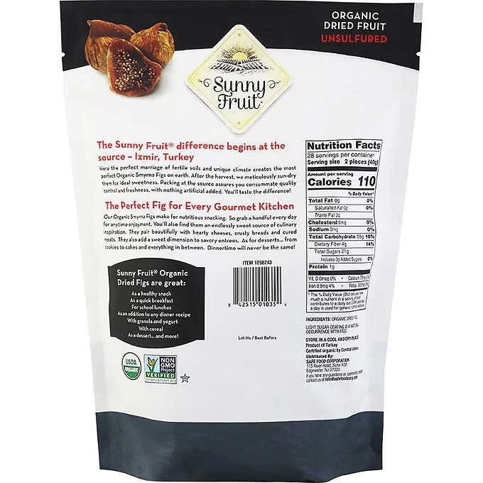 New 40oz Sunny Fruit Organic Sun Dried Smyrna Figs -Dried Fruit Snack Unsulfured - Image 2 of 3