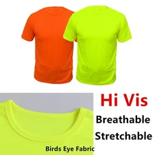 Hi Vis Safety T Shirts High Visibility Fast Drying Work Sports Wear Short Sleeve
