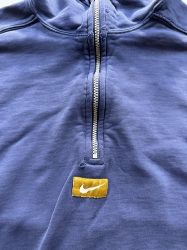 Felpa con cappuccio vintage Nike Center Swoosh 1/4 zip uomo L blu invecchiata anni 90 - Foto 4 di 10