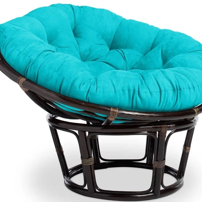 Almofada de cadeira azul Papasan estrutura de vime assento de vime tecido camurça macia redonda leitura - Imagem 3 de 3
