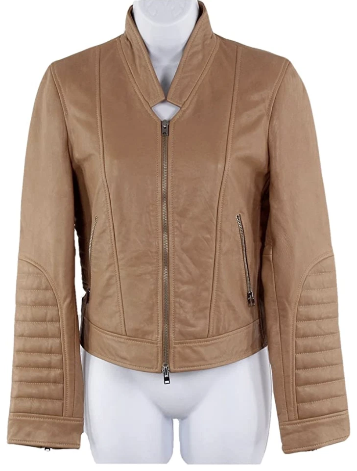 NWT J.Crew Collection tan brown leather jacket moto zip size 4 small Madewell - Image 2 of 2