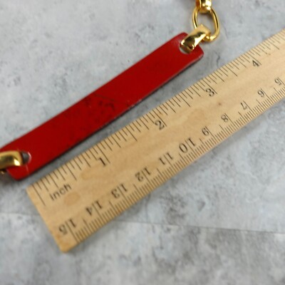 VINTAGE Gold Chain Belt Size Small Red Leather Metal Link  display picture 2