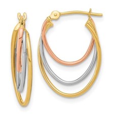 14K Tri-color Gold Diamond-cut Graduated 3 Ring Hoops Earrings Gift for Mother