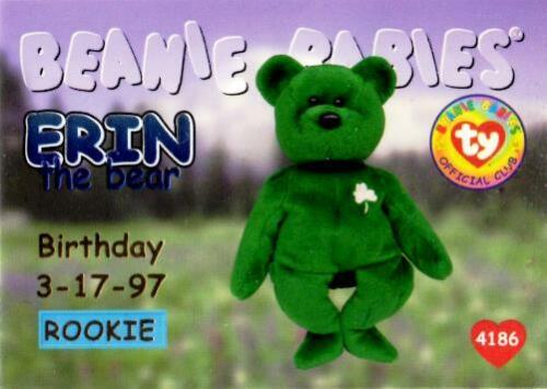 TY BEANIE BABIES 1998 SERIES 1 BIRTHDAY CARD #32 ROOKIE BLUE ERIN THE BEAR - Picture 1 of 2