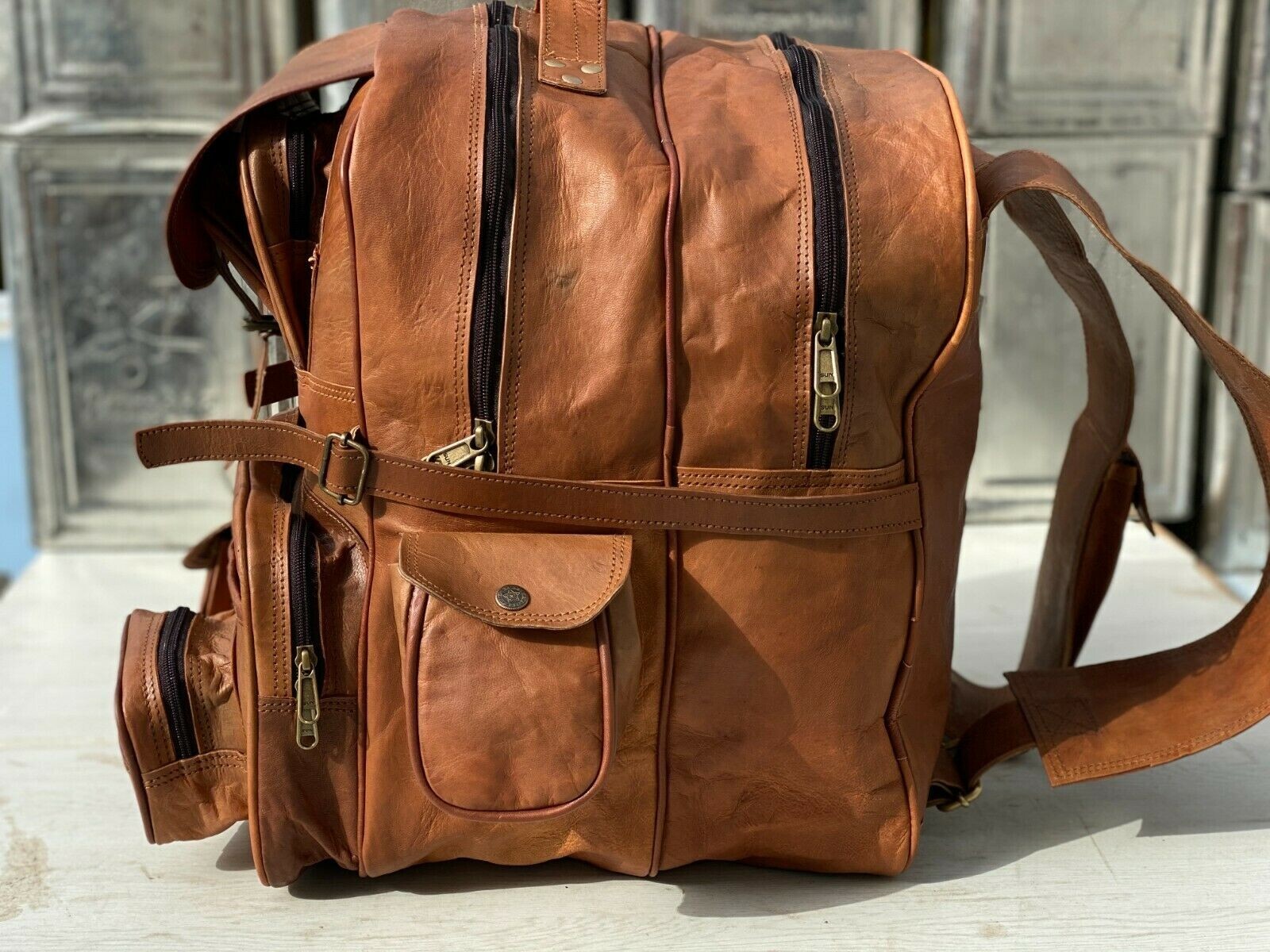 Unisex Handmade Backpack Genuine Leather Bag Rucksack Vintage Satchel image 9