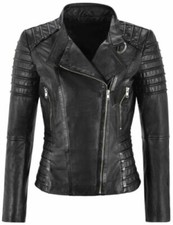 Women's Genuine Lambskin Leather Jacket Motorcycle Real Slim Fit Biker Jacket