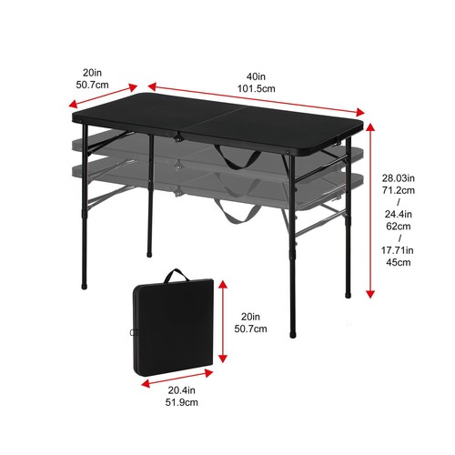 Mesa Plegable 40 L x 20 In W Plástico Altura Ajustable Plegable a la Media Negro Rico - Imagen 8 de 11