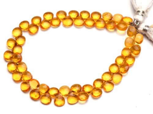 Golden Citrine Color Quartz Faceted 6mm Heart Shape Briolette Beads 7.5" Strand - Foto 1 di 9