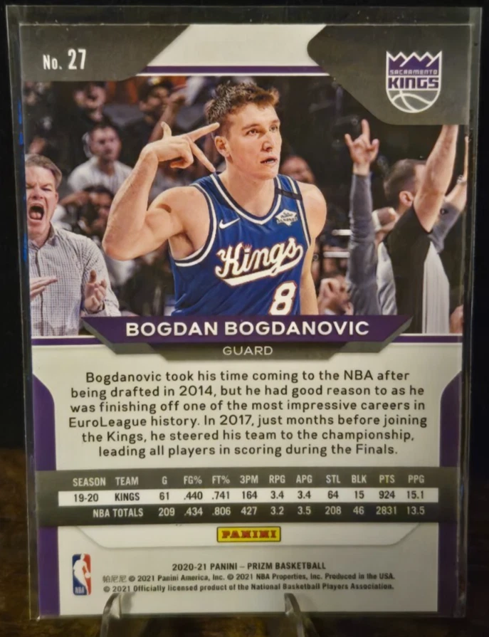 Prizm - 2021 - Bogdan Bogdanovic - #27 Sacramento Kings - SC - Card - Image 2 of 2