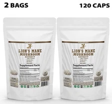 Lions Mane Mushroom Capsules | 50% Poly | 120 Count | Vegetarian | by SMS