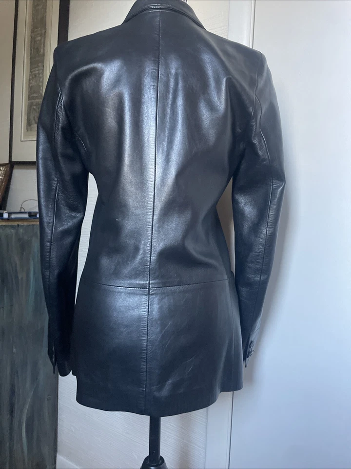 Blazer Chaqueta Negra De Colección Años 90 Istante Versace Cuero Auténtico RARO Foto 3 de 4