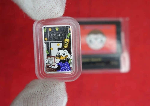 Disney Scrooge Rolex 2 Fractional 1/10th Oz .999 SILVER Mini Proof Bar Color cap