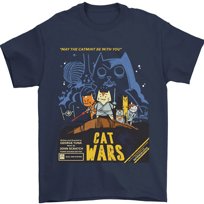 Cat Wars lustiges Sci-Fi Herren-T-Shirt 100 % Baumwolle