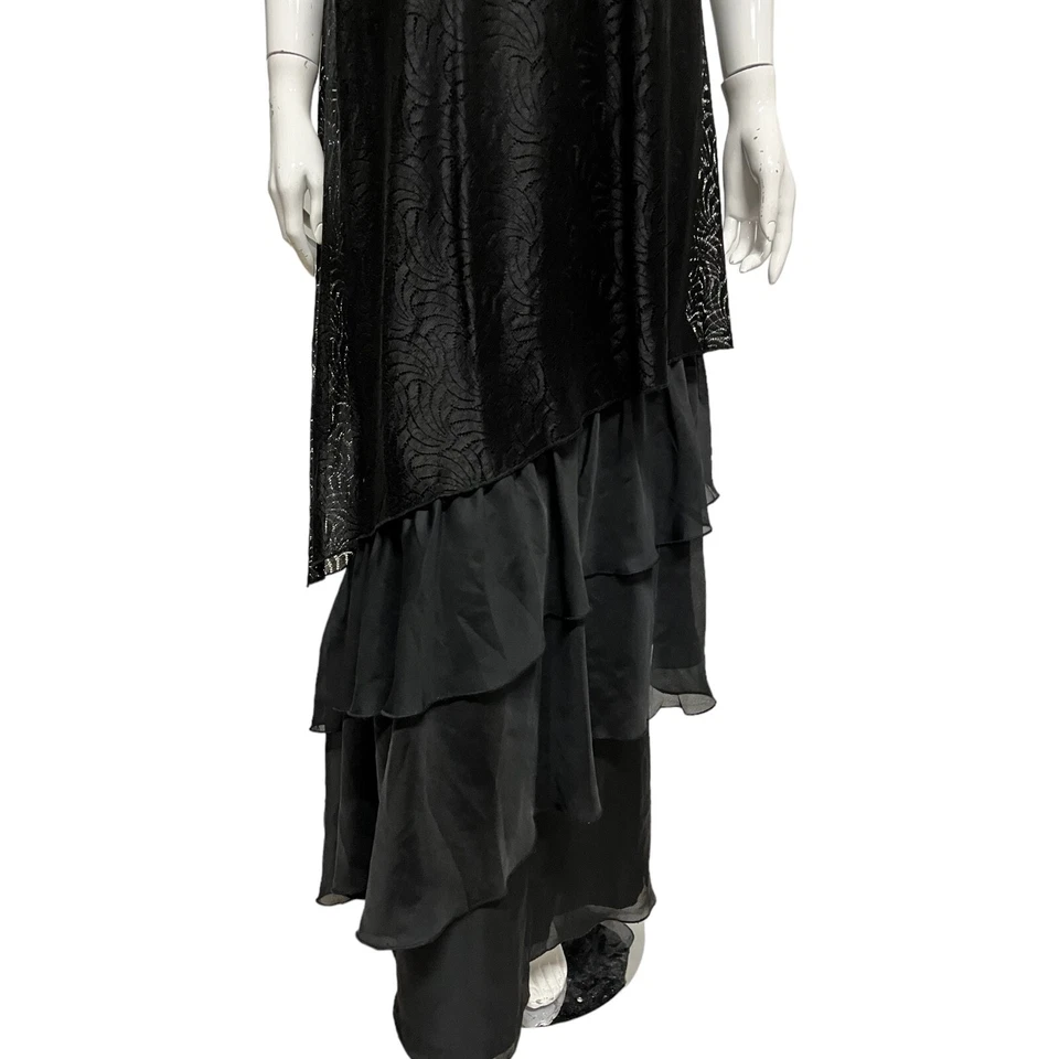 Vintage 70's Robe Noir Dentelle Maxi Soirée / Fête / Cocktail 10 Rétro Witchy - Photo 3/4