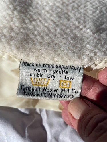 Faribo Acrylic Cotton Blend Waffle Weave Blanket Off White Silky Edge Twin Vtg - Picture 5 of 5
