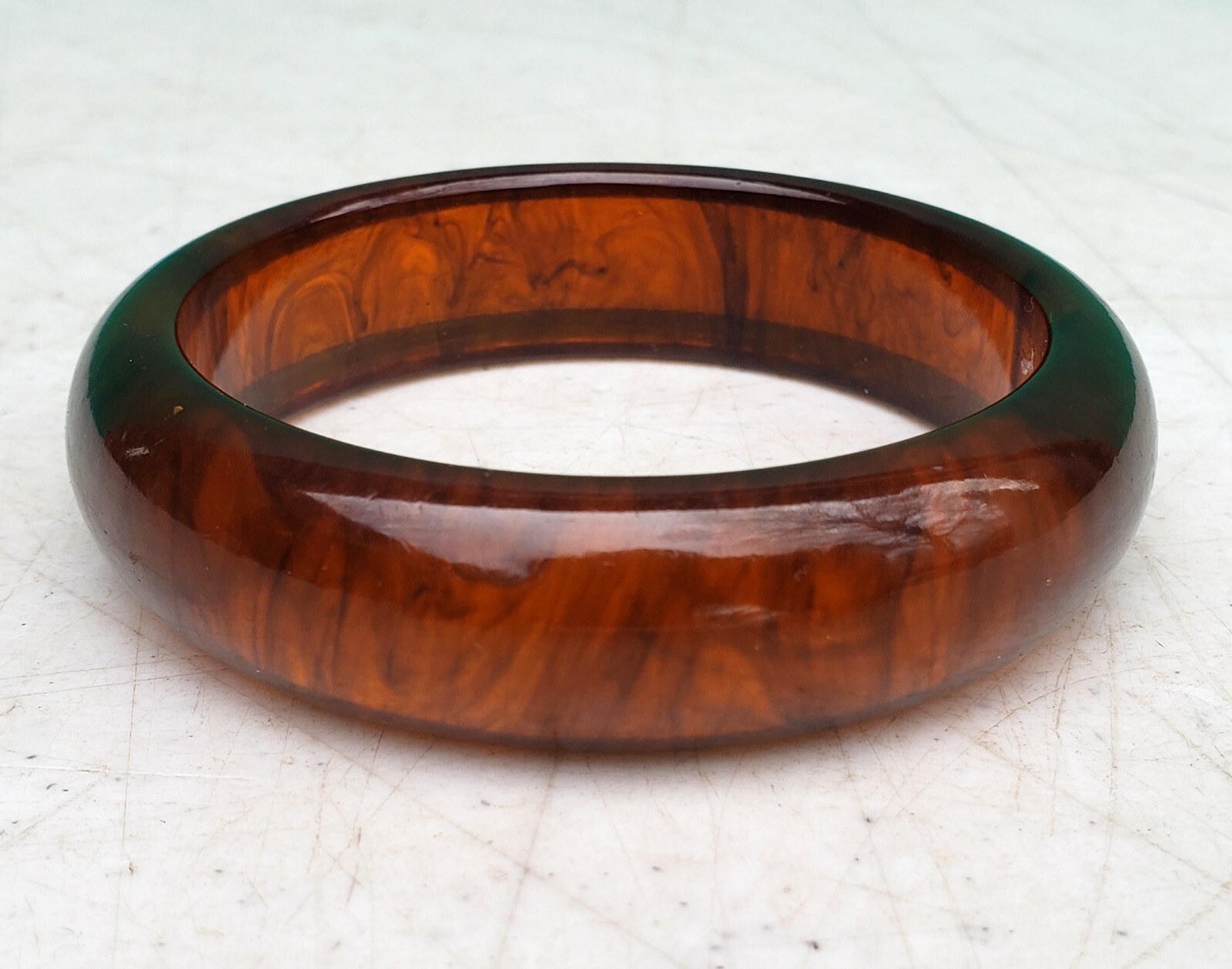 Bakelite Bangle Cuff Bracelet ROOT BEER Vintage 3… - image 10