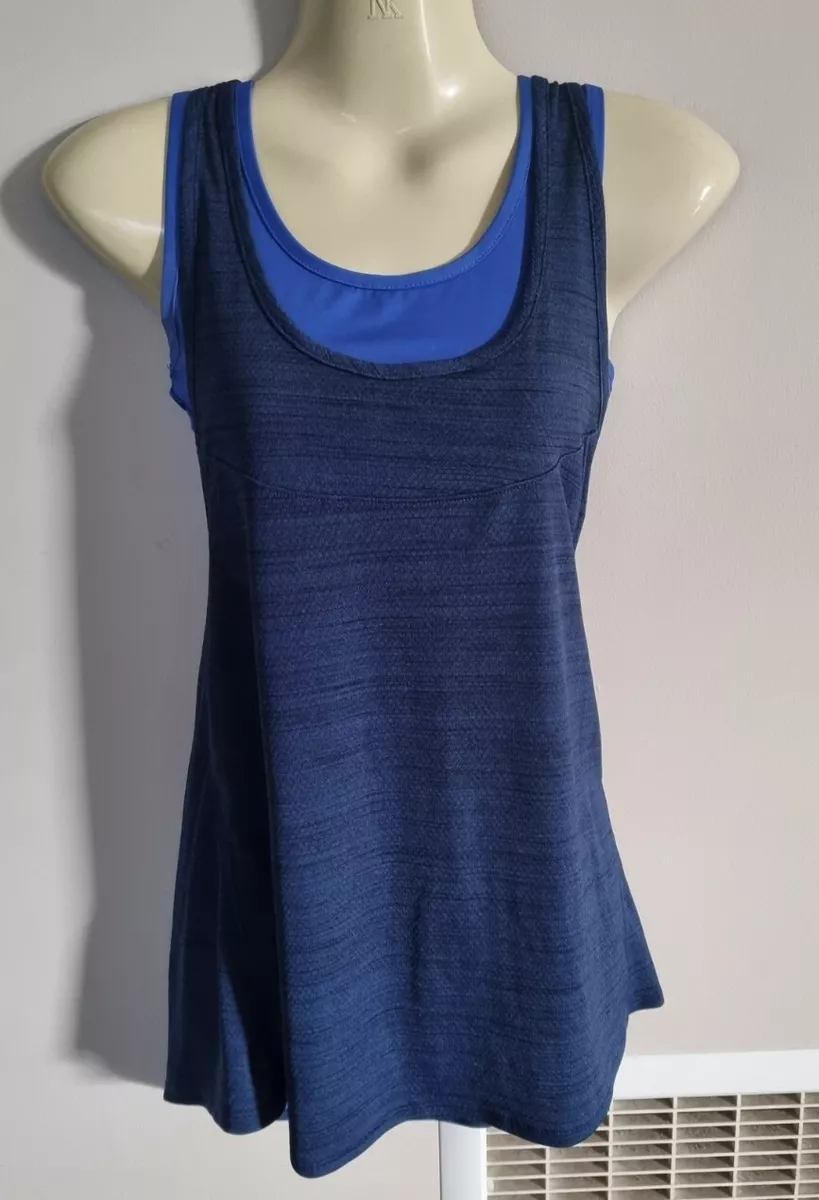 Kmart Active & Co Blue Tank Top Size 10 Gym Activewear Inbuilt Sports Bra