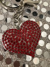 Crystal Heart Silver Key Chain Ring Red Rhinestones Charm