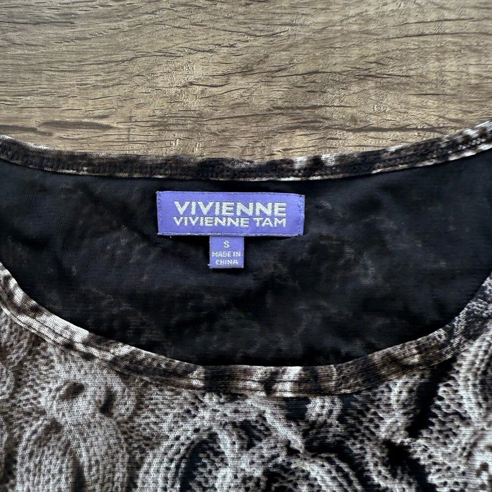 Vivienne Tam Stretch Doble Micro Malla Estampado Abstracto Nylon Top Talla Pequeña Foto 3 de 4