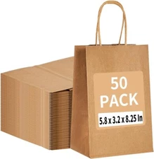 RACETOP 50 Pack 8x4.5x10.8 Inch Medium Red Kraft Paper Bags with Handles Bulk,