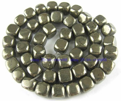 8MM Square Cube Natural Pyrite Gemstone Beads 15" DIY Hand Making Jewelry