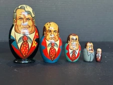 Vintage Set of 5 Russian Soviet Leaders Matryoshka Nesting Dolls Hand Painted 4"