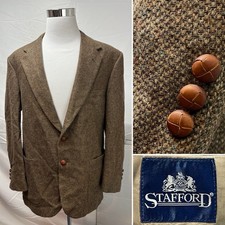 Stafford Vintage Men's 44R Brown Tweed Flecked Elbow Patches Wool Blazer Jacket