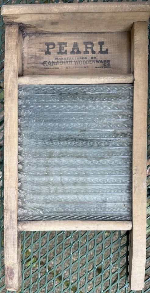 Vintage Antique Pearl Wooden Washboard Ribbed Glass Scrubbing Surface 1906-1910 - Image 4 of 4