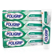 Super Poligrip Zinc Free Denture and Partials Adhesive Cream, 2.4 ounce (Pack of