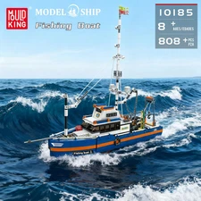 Mould King 10185 Fishing Boat Building Blocks, 808 PCS Ship Model w Coastal Pier