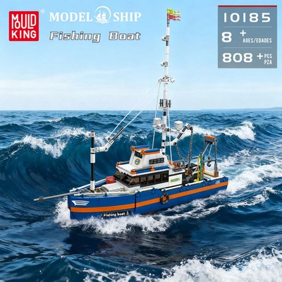 Mould King 10185 Fishing Boat Building Blocks, 808 PCS Ship Model w Coastal Pier