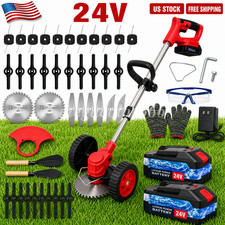 24V Cordless Weed Eater Electric Brush Cutter Lawn Edger Grass String Trimmer