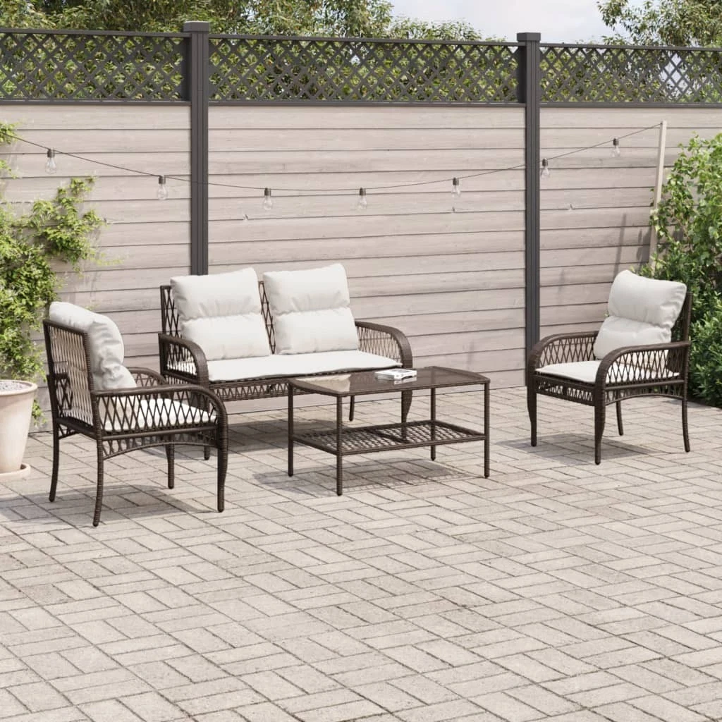 Salon de jardin 2 pcs avec coussins Résine tressée Noir