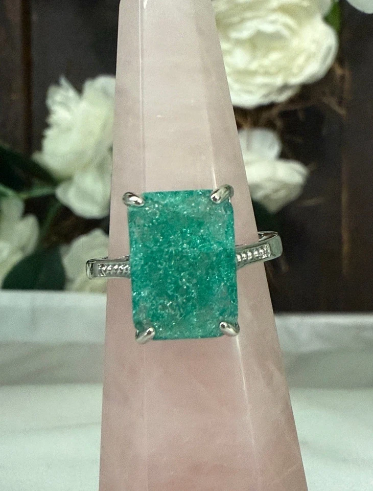 Anillo Esmeralda Simulada 6 CT Para Mujer Talla 6 Verde Lago Media Luna Nuevo Foto 4 de 4