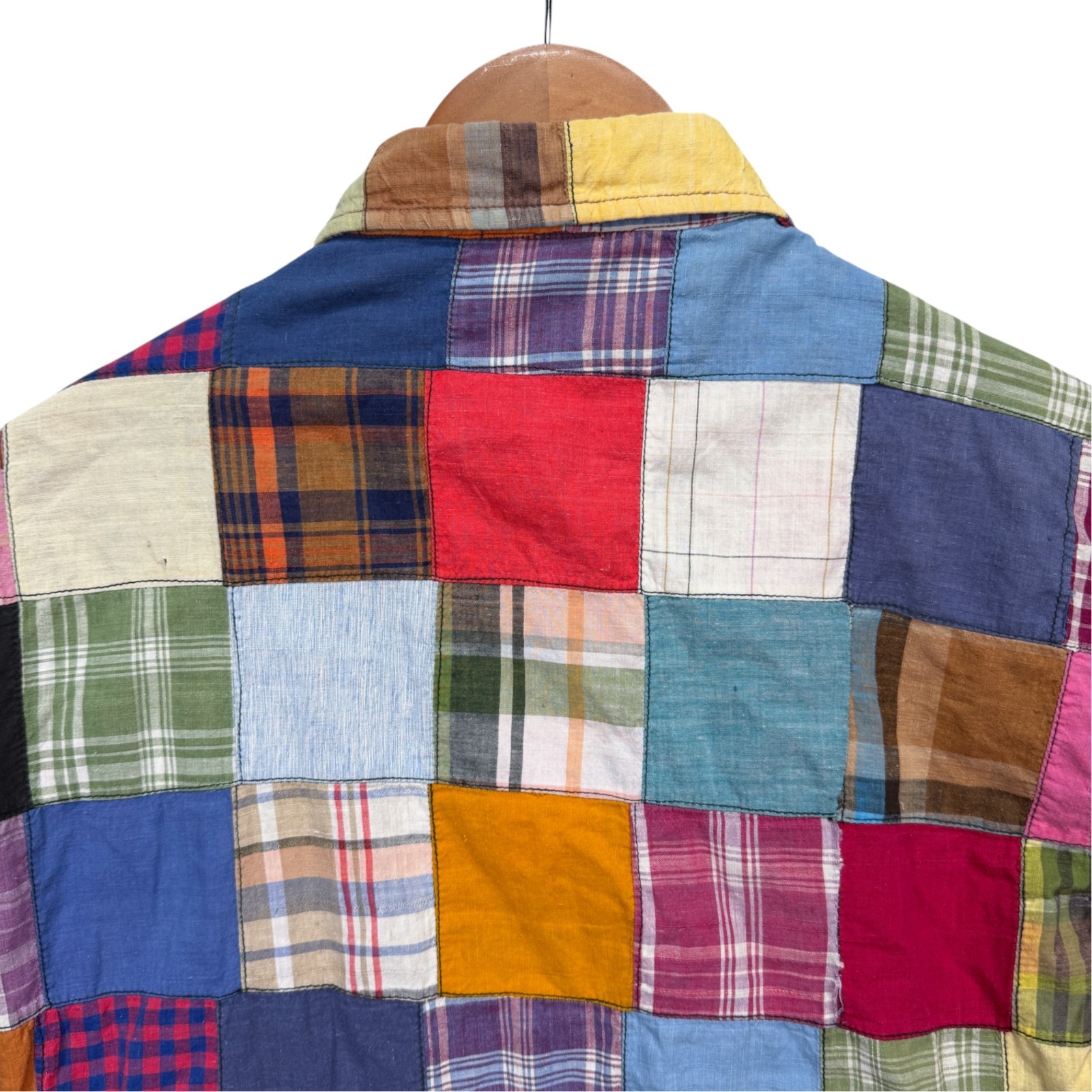 Hand Woven India Patchwork Button Down Shirt Coll… - image 5