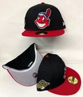 Cleveland Indians Wahoo New Era Fitted Club 59Fifty Classic Solid BLACK/RED Brim