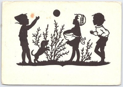 1950 Vintage German Silhouette Postcard by Grete Schmitt Children Playing