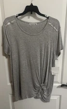 NWT 89th & Madison Blingy Gray Shirt, Blouse,Top Size L - Knotted In Front
