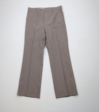 Vtg 70s Streetwear Mens 34x32 Houndstooth Plaid Knit Bell Bottoms Chino Pants
